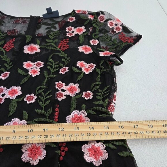 Modcloth Womens Black Mesh Floral Embroidered Dress Size L Feminine Fairy Whimsy - Picture 9 of 12